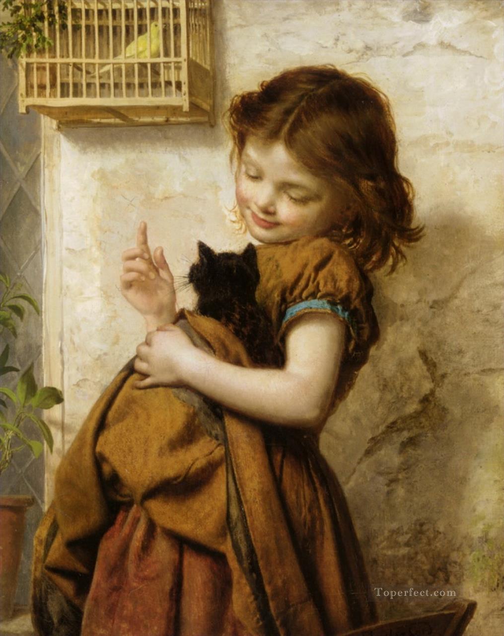 Her Favorite Pets Sophie Gengembre Anderson child Oil Paintings